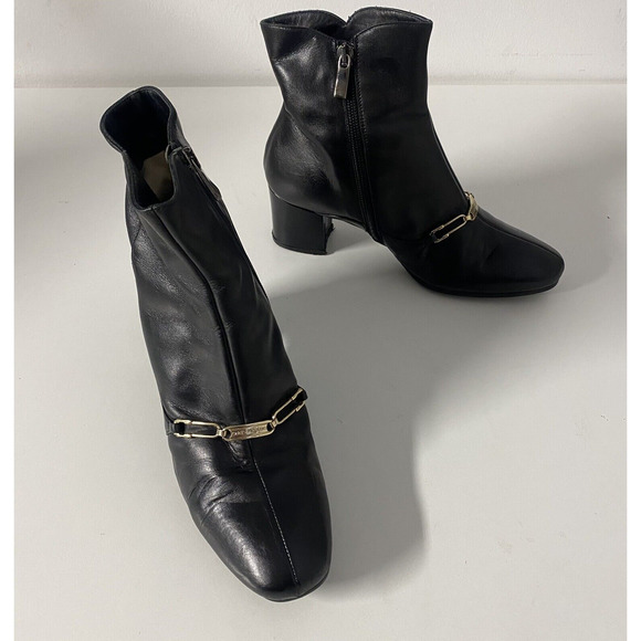 Carlo Pazolini Anke Boot Bootie Black Round Toe Side Zip Block Heel Gold… - Picture 7 of 13